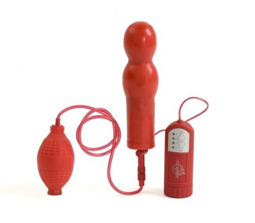 Анальная пробка с грушей и вибрацией красный Pleasure Master Inflatable